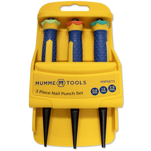Mumme 3pc Nail Punch Set – Best for Driving Nails Below Timber Surfaces, Made with Hardened & Tempered Steel, Ergonomic Grip, Maximum Toughness, Includes Reusable Storage Container