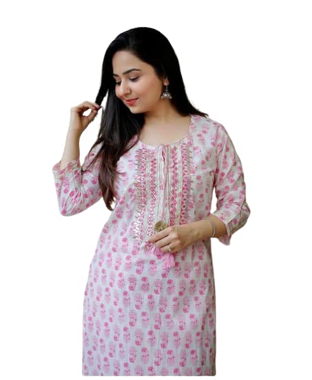 Image of Women Printed Cotton Rayon Kurti | Stylish A-Line Casual & Office Wear Kurta for Women | 3 /4 Sleeve | PF20