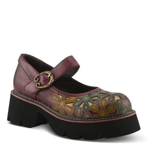 L'Artiste BUSYBEE Hand-Painted Mary Jane – Floral Leather Platform with Chunky Lug Sole2