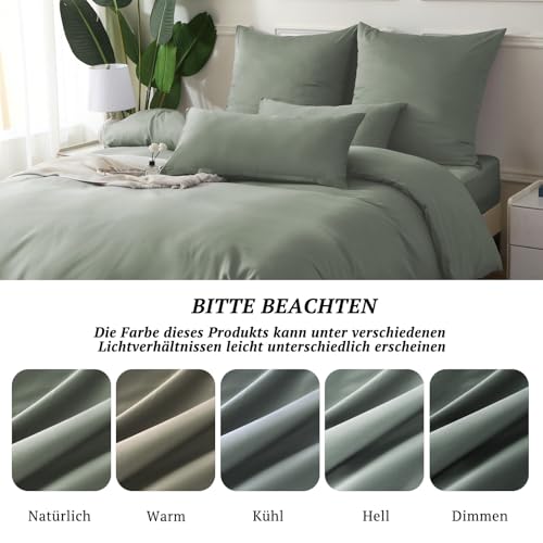 MILDLY Satin Bettwäsche 220x240 Baumwolle,Seidig Luxus Bettzeug,Grausage – Ansicht 6