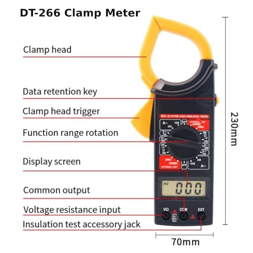 Image of SIGMA DT-266 Digital AC Clamp Meter Multitester | AC Current, Voltage, Resistance Measurement | Portable Clamp Multimeter with LCD Display for Electricians & DIY Use