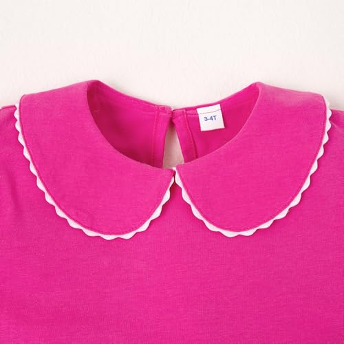 Image of 12M-14Y Toddler Baby Girls Peter Pan Collar Blouse Kids Girl Solid Color Puff Sleeve T-Shirts Casual Tee Tops