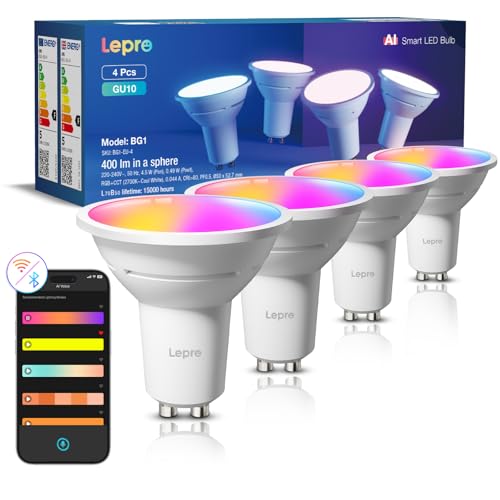 Lepro BG1 Smarte AI GU10 LED Lampe - RGBCW Farbwechsel & Dimmbar, Musik-Sync, Sprachsteuerung WLAN Alexa Glühbirne, Kompatibel mit Alexa & Google Assistant, 4er Pack