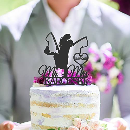 Utf4C Personalized Fishing Wedding Cake Topper, Mr And Mrs Cake Topper, Cake Topper Wedding Bride And Groom, Customize Wedding Cake Topper, Hooked For Life, Acrylic Cake Topper, Unique Cake Insert #TOP4