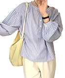 [Amulet] ノーカラーブラウス レディース 10代 20代 30代 韓国ファッション カジュアル 長袖 シンプル 大人 上品 シャツ トップス おしゃれ 春 秋vl-6593-bl-m