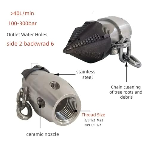 Buse de nettoyage d'égout rotative 3/8 pour débouchage de canalisation 40L 300bar