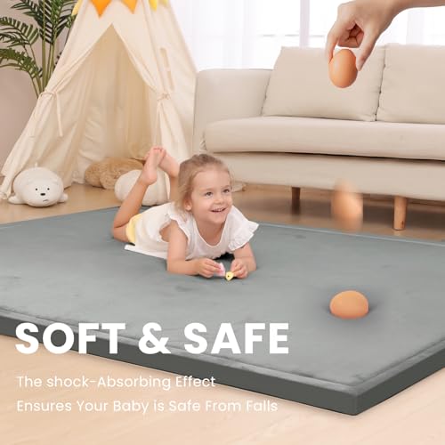 Image of Large 79 inchx118 inch Baby Activity Play Mat for Floor,2 inch Extra Thick Elasti Foam Mat for Tummy Time &Crawling,Non-Slip Nursery Rug for Infants,Toddlers & Kids,Tatami Style for Classroom&Playroom (Dark Grey)