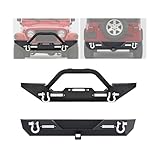 ALMULOO Front & Rear Bumper Kit Compatible With 1987-2006 Jeep Wrangler TJ YJ w/4 x LED Lights & D rings & 2