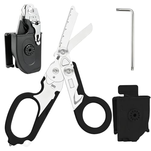 LYPPUL Raptor Schere 6 in 1 Trauma Schere Multitool Rettungsschere Multifunktions-Klappbare Traumaschere Faltbare Rettungsdienst Scher mit Gurtschneider und Glasbrecher für Outdoor Camping (Schwarz