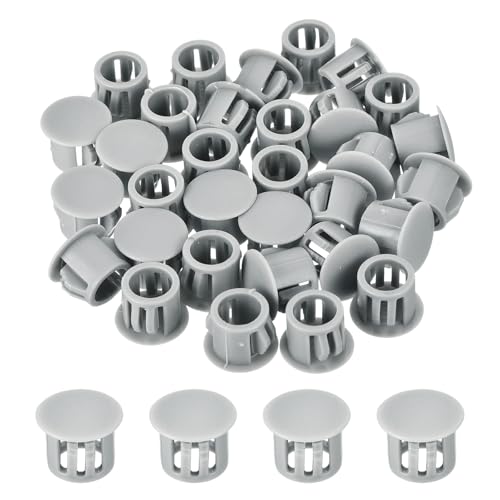 Image of MECCANIXITY 64PCS 10mm(3 /8 inch) Light Gray Plastic Hole Plugs, Flush Type Panel Hole Plugs Insert End Caps for Locking Hole Tubes Furniture Cabinet