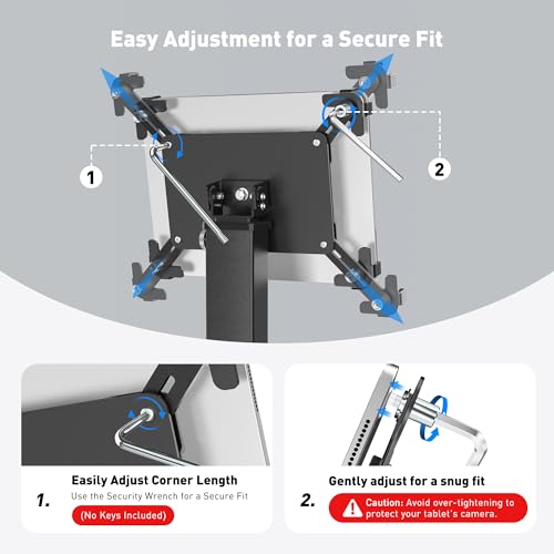 Image of AboveTEK Anti-Theft iPad Kiosk Stand, 360 Rotation & Adj. Height 8.3 inch-13.4 inch, Heavy-Duty Steel & Aluminum, Fits 9.7 inch-13 inch Tablets, Security Retail POS Tablet Stand for Business & Commercial Use