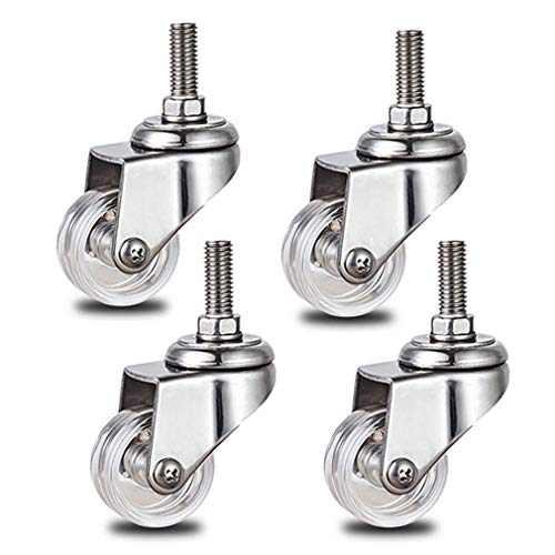 Roulettes transparentes robustes pivotantes tige filet&eacute;e M10 finition PCOR