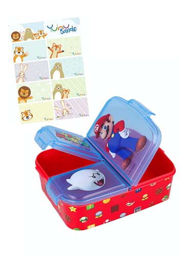 Super Mario - Fiambrera para niños, con 3 compartimentos y pegatinas de nombre para niños Cover