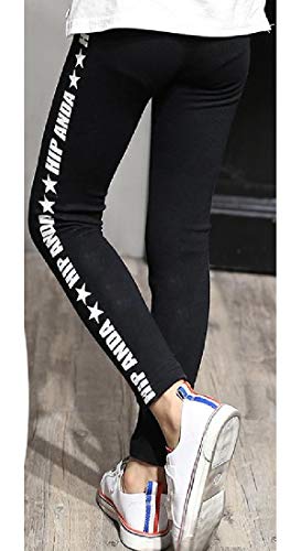 Calça legging esportiva Fubotevic com estampa de letras grandes e elásticas para meninas, Preto, 10-