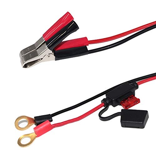 SPARKING 12FT Alligator Clip to Eyelet Ring Terminal Harness with Battery Clamp 12V/24V Battery Clip-On Cable for Power Inverter