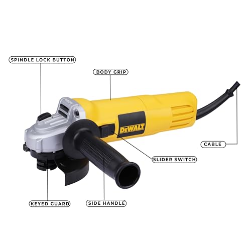 Image of DEWALT DW802-IN, 850W, 4'' (100mm) Heavy Duty Angle Grinder Engineered for Heavy Duty Applications with Spindle Lock and Slide Switch, 2 Year Warranty (Side Handle Included)