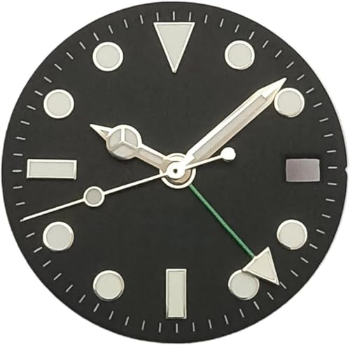 X PSBLTY Cadran de montre GMT de 28,5 mm + aiguilles avec lumière bleue BGW9, compatible avec le mouvement NH34, accessoires de montre de rechange pour assemblage de montre personnalisé, 1, 28.5mm