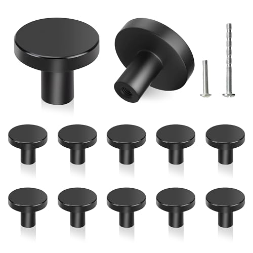 YSDMY 12 Piezas Tiradores Cajones,Pomos y Tiradores Vintage Tiradores Armarios 30mm Redonda Pomos Negros para Muebles con dos Tornillos de Diferentes Tamaños, Pomos Armario para Muebles Armario