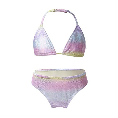 MSemis Costume da Bagno Bambina Due Pezzi Bikini Estivo Ragazza Push Up Bra Perizoma Abito Mare Piscina Spiaggia Coda da Sirena Tankini Nuoto Surf Swimsuit Swimwear Colorato B 14-16 Anni
