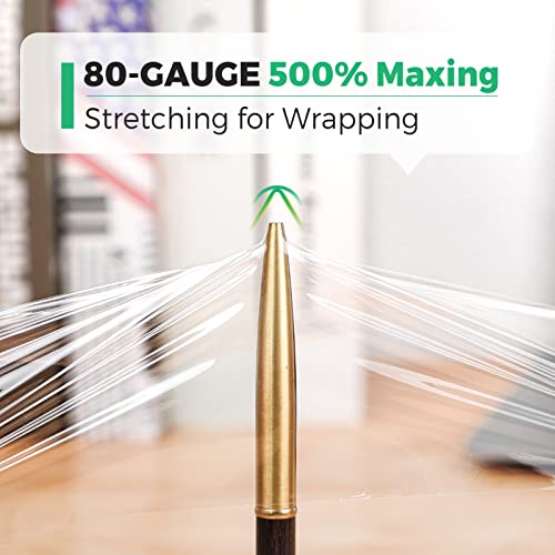 Cregear Stretch Wrap Film 6 Pack, Mini Clear Shrink Wrap (5"X1000Ft X80 Gauge) With 2 Reusable Handles, Industrial Stretch Plastic Wrap For Moving Wrapping Plastic Roll & Pallet Wrap,Total 6000 Ft #TOP4