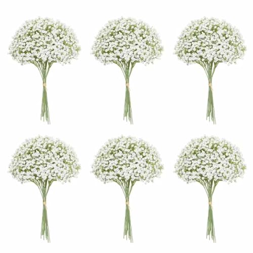 120PC Baby Breath Artificial Flowers - Babies Breath Flowers Artificial Bulk Faux Flowers Bouquet White Flores Real Touch Fake Flowers Arrangements Wedding Centerpieces Tables Decorations