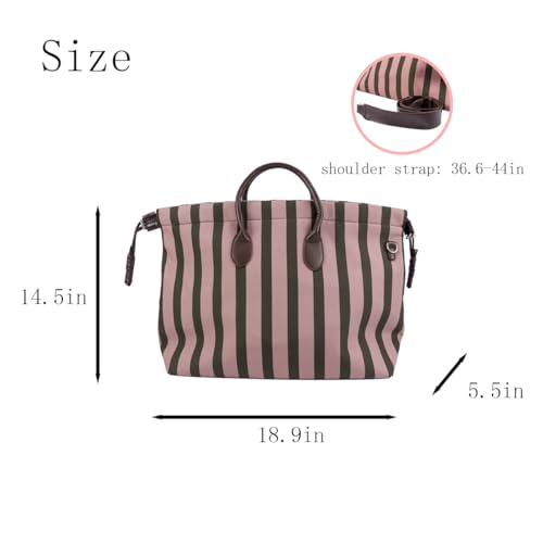 Pink Striped Canvas Tote Bag for Women - Casual Handheld Crossbody Purse with Long Shoulder Strap, Lightweight Beach Bag2