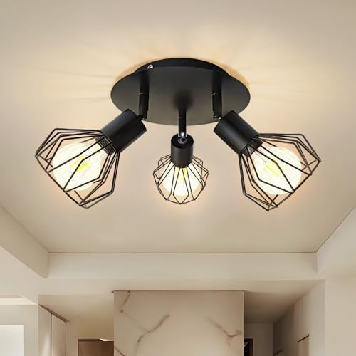 Sweier Led-plafondspot, 350 graden draaibaar, met metalen rooster, vintage plafondspot voor keuken, hal en werkkamer, max. 40 W (zonder lampen)