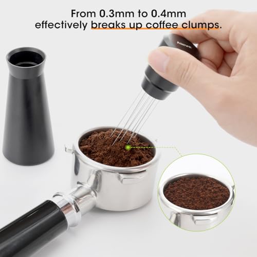 Image of Aieve WDT Tool Espresso, Metal Distribution Tool with 10 x 0.4mm Stainless Steel Needles Espresso Stirrer, Coffee Distributor Aluminum Alloy Handle & Stand with 10 Extra needle