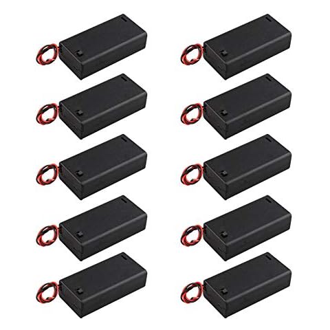HALJIA 10Pcs 3V AA 2 x 1.5V Battery Holder Case Plastic Battery Storage Box with Case Cover ON/OFF Switch Wire Leads Cover