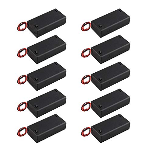 HALJIA - Lot de 10 boîtiers pour piles 3 V AA 2 x 1,5 V en plastique avec couvercle pour interrupteur marche/arrêt Cover