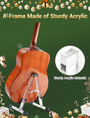 Musbeat Guitar Stand for Christmas, Clear Acrylic A-Shape Guitar Gifts Holder with Padded Foam, Instrument Rack for Acoustic Electric, Cello, Floor Music Stand for Home and Studio Display, New Year