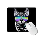 AYKDTFN Cool Hipster Cat Mouse Pad, Cat with Glasses Design Small Black Mousepad, Laptop Computer Of