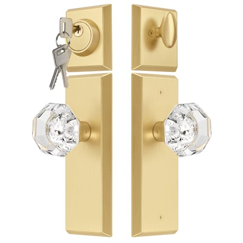Image of Crystal Passage Knobs with Single Cylinder Deadbolt Lock, Brushed Gold
