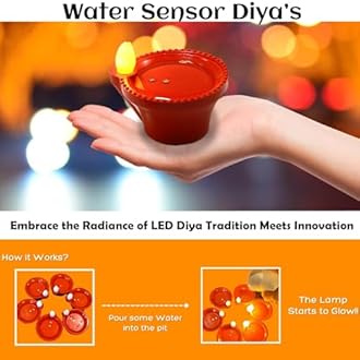 perpetual Water Sensor Diya for Home Decoration - 24 Pcs Electric Flameless & Smokeless LED Diya Lights, Candle for Home Decor, Diwali Festivals Decoration,Christmas,New Year, Festive©