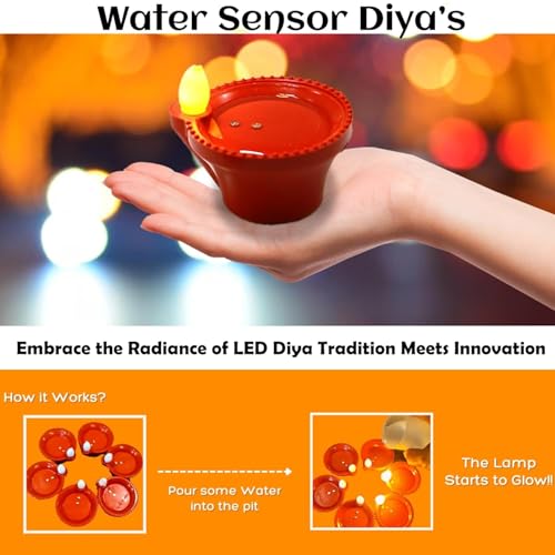 perpetual Water Sensor Diya for Home Decoration - 24 Pcs Electric Flameless & Smokeless LED Diya Lights, Candle for Home Decor, Diwali Festivals Decoration,Christmas,New Year, Festive©