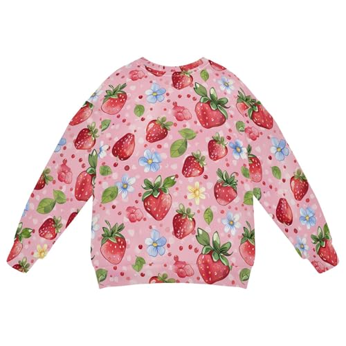 JUNZAN Cute Strawberries and Blue Flowers Pink Kids Boys Hooded Sweatshirt Fleece Sweatshirt With Hoodie Athletic 4T2