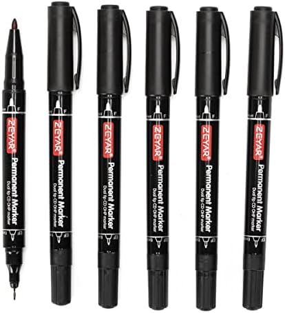 ZEYAR Twin Tip Permanent Markers, CD/DVD Markers, 6 Black Color, Ultra Fine Point and Fine Point for Signature and Marking (6 Black Color)