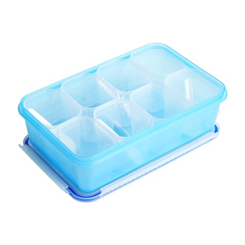 Image of UNICA Spice Box with 8 Pots & 4 Tea Spoons, BPA-free Plastic Spice Organizer with Air Resistant Lid & Non-slip Base, Condiment Tray for Dry Fruits, Mukhwas, Spices, Dishwasher-safe BLUE
