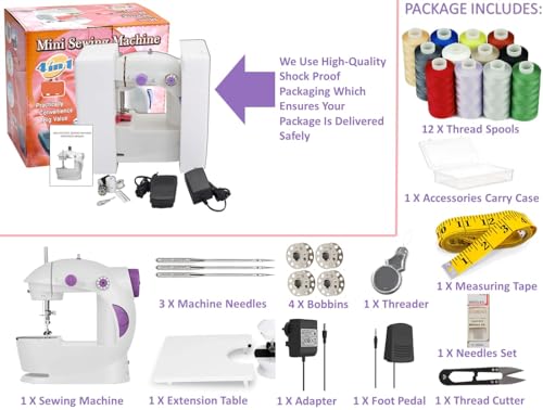 Image of Electric Sewing Machine With Table Set, Mini Silai Machine For Home Tailoring, Stitching Machine With Foot Pedal, Adapter And Fully Loaded Sewing Kit
