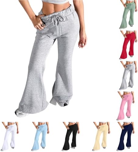 Flare Sweatpants Women Fleece Baggy Elastic Waist Drawstring Yoga Pants Workout Athletic Active Pants with Pockets