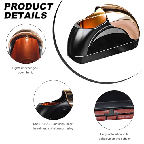 Image of Wevdn Car Ashtray with Lid, Portable Smokeless Automotive Ashtray with LED Light, Windproof, Modern Style, Black & Golden