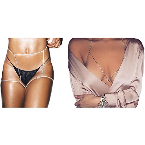 MineSign Sexy Chain Necklace Fashion Body Chains Jewelry Set Thigh Bell Bra Diamond Rhinestone Chain