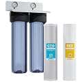 2-Stage Whole House Water Filtration System 20” x 4.5” Clear Housings with Sediment & Carbon Block Filters w/Valve, Pressure monetering gauges, removes Sediment, Chlorine, pesticides, herbicides