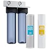 Max Water 2-Stage Whole House Water Filter System - 20" Clear Housings with 1" NPT Ports - 4.5" x 20" PP Sediment + CTO Carbon Filter, Ball Valve, Fittings & Wrench – Compatible with WGB22B