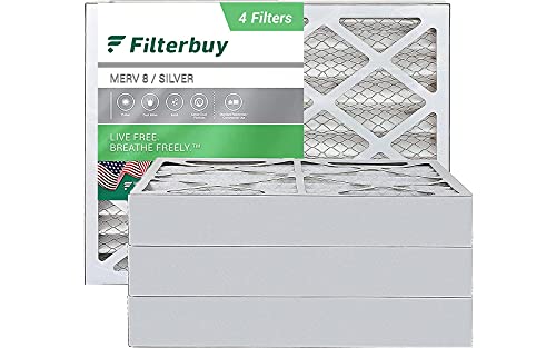 Filterbuy 20x25x4 Air Filter MERV 8, Pleated HVAC AC Furnace Filters (4-Pack, Silver)
