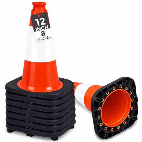 Image of BESEA 12 inch inch Traffic Cones Soccer Training Cones Sport Cones Road Parking Cone with 4 inch Highly Reflective Collar(8 Pack)