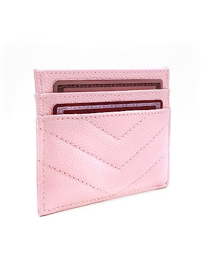 Womens Leather Card Holder Wallet | Slim Luxury Vegan Leather Compact Wallet | Thin Designer Quality Leather Credit Card Minimalist Wallet for Women (Pink)2