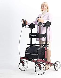 OasisSpace Heavy Duty Upright Walker 450 lb,Bariatric Upright Walker with Wide Seat,Stand up Rollator Mobility Walking Aid for Elderly, Seniors and Adult Red