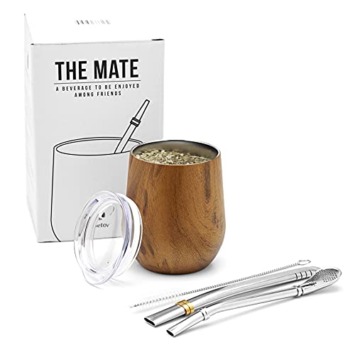 Kit Maté BARGRIN Premium En Acier Inoxydable - Calebasse Thermique Avec 2 Bombillas Argentines Et Brosse De Nettoyage