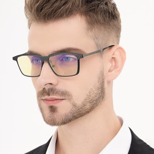 Image of ANYLUV Blue Light Glasses Men, Stylish Square Carbon Fiber Eyewear, Anti Eyestrain, Lightweight Mens Computer Gaming Glasses